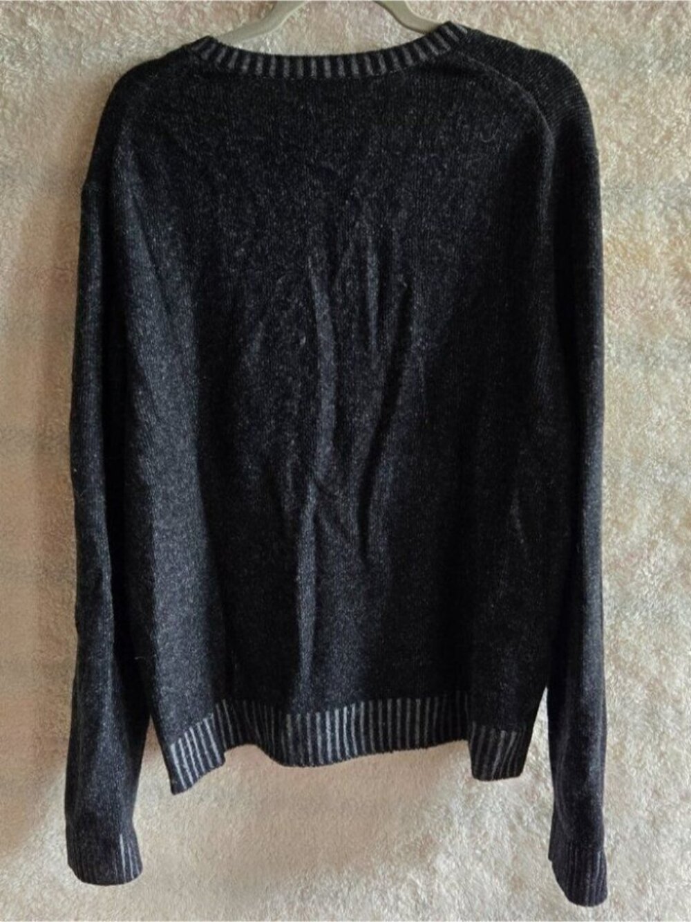 Amicale Wool & Cashmere V-Neck Sweater - Charcoal Gray- Striped Collar and Cuffs - Picture 5 of 5